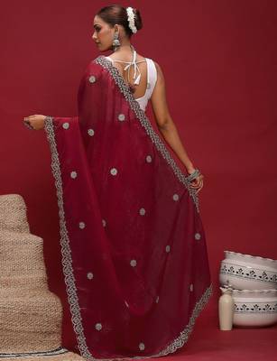Red embellished zari tissue designer saree 2