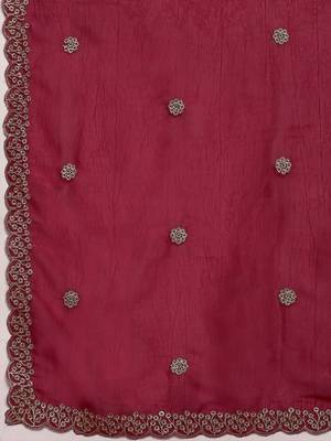 Red embellished zari tissue designer saree 5