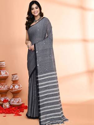 Grey  cotton taant saree 1