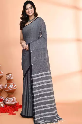 Grey  cotton taant saree