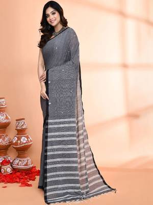 Grey  cotton taant saree 2