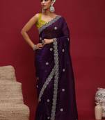 Purple embellished zari tissue designer saree
