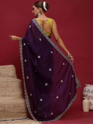 Purple embellished zari tissue designer saree 2