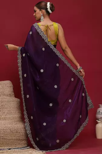 Purple embellished zari tissue designer saree