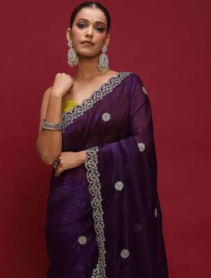 Purple embellished zari tissue designer saree 4