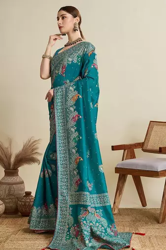 Green woven design zari banarasi saree