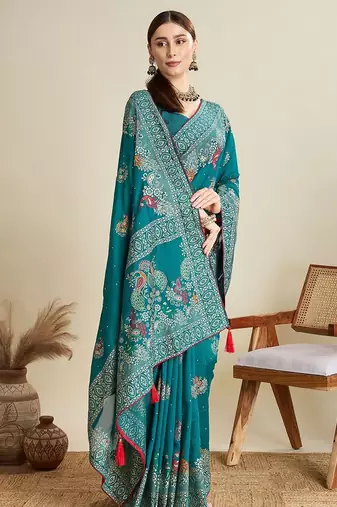 Green woven design zari banarasi saree