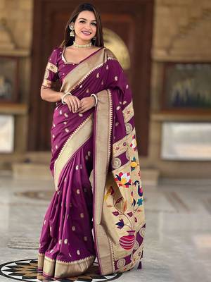 Maroon woven design zari paithani saree 1