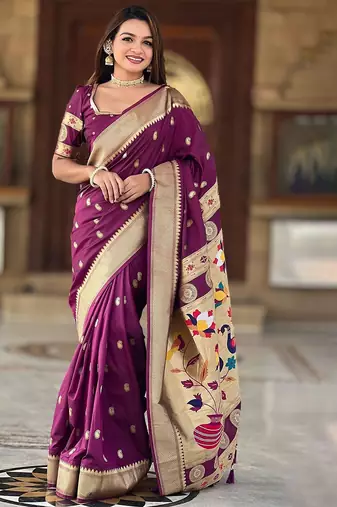 Maroon woven design zari paithani saree