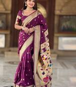 Maroon woven design zari paithani saree