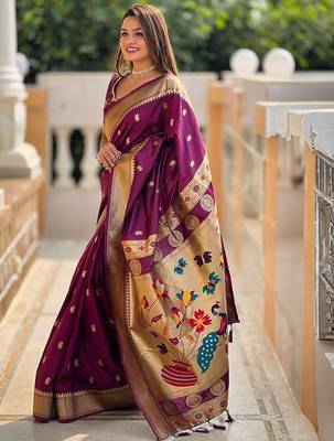 Maroon woven design zari paithani saree 2