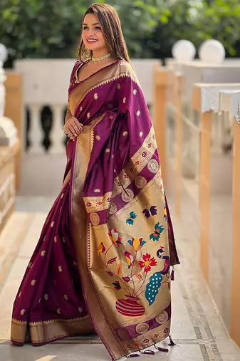 Maroon woven design zari paithani saree