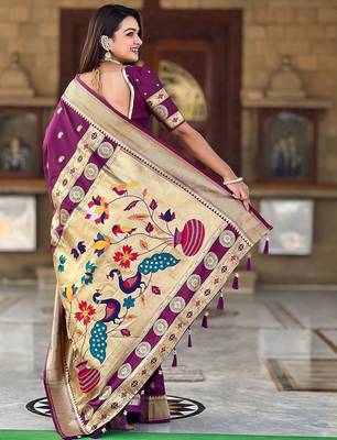 Maroon woven design zari paithani saree 3