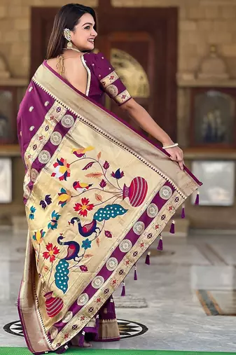 Maroon woven design zari paithani saree