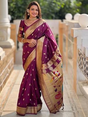 Maroon woven design zari paithani saree 4