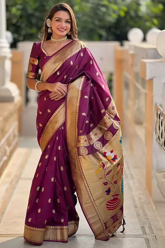 Maroon woven design zari paithani saree