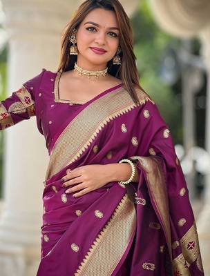 Maroon woven design zari paithani saree 5