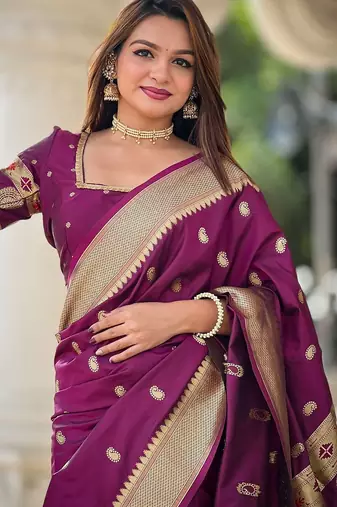 Maroon woven design zari paithani saree