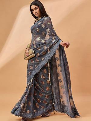 Grey embellished beads and stones saree 1
