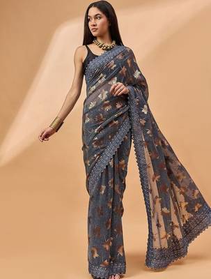 Grey embellished beads and stones saree 2