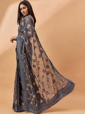 Grey embellished beads and stones saree 3