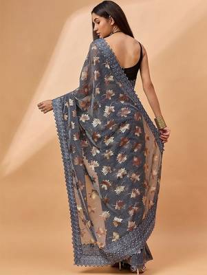 Grey embellished beads and stones saree 5