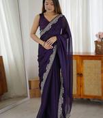 Purple embroidered border saree
