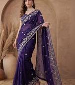 Purple embroidered tissue saree