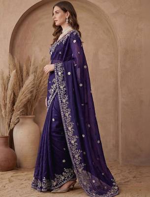 Purple embroidered tissue saree 2