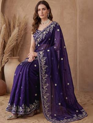 Purple embroidered tissue saree 3