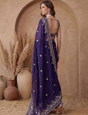Purple embroidered tissue saree 5