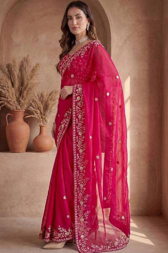 Pink embroidered tissue saree