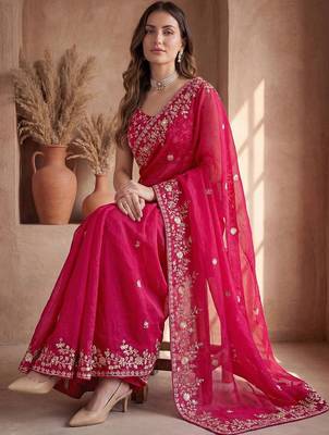 Pink embroidered tissue saree 2