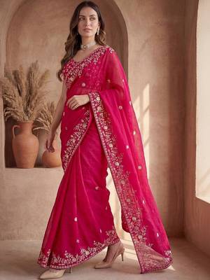 Pink embroidered tissue saree 3