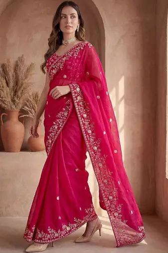 Pink embroidered tissue saree