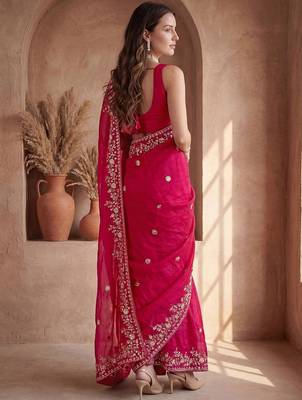 Pink embroidered tissue saree 5