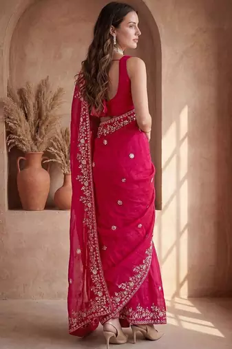Pink embroidered tissue saree