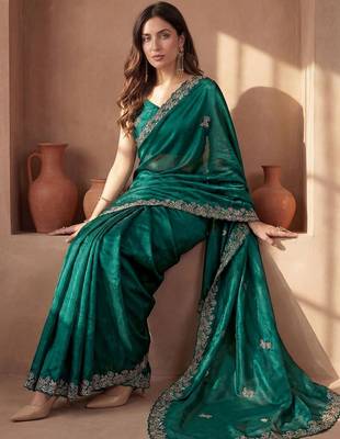 Green embroidered tissue saree 2