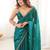 Teal embellished embroidered satin designer saree