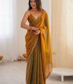 Gold embellished sequinned satin designer saree