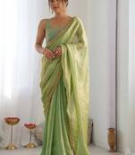 Lime embellished sequinned satin designer saree