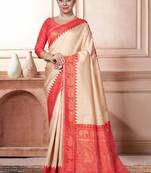 Beige woven design zari kanjeevaram saree