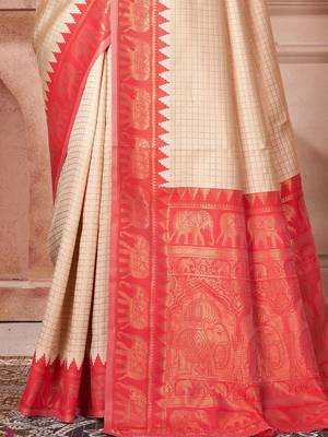 Beige woven design zari kanjeevaram saree 3