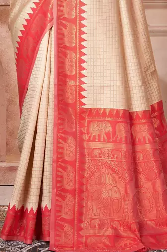 Beige woven design zari kanjeevaram saree