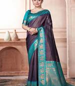 Navy blue woven design zari embroidered kanjeevaram saree
