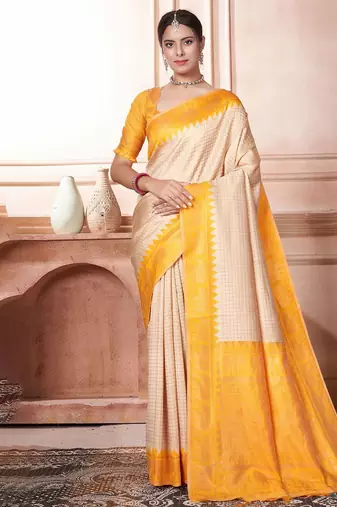 Cream woven design zari kanjeevaram saree