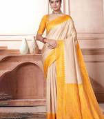 Cream woven design zari kanjeevaram saree