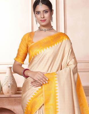 Cream woven design zari kanjeevaram saree 2
