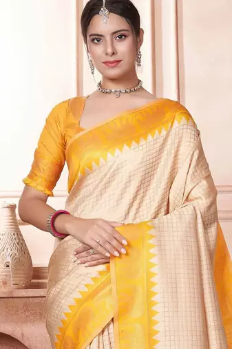 Cream woven design zari kanjeevaram saree
