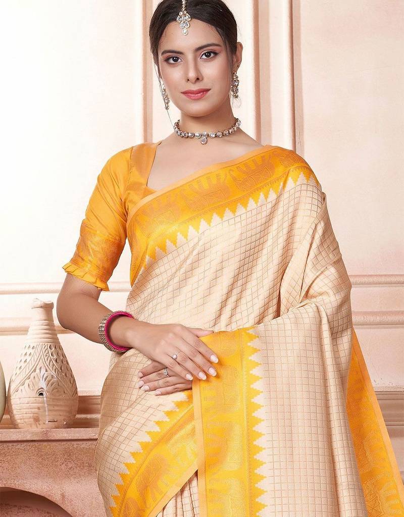 Cream woven design zari kanjeevaram saree
